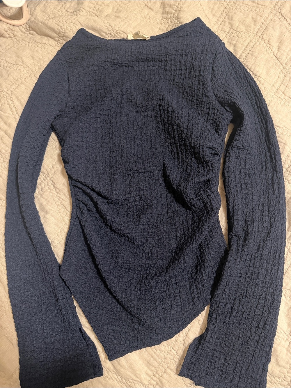 See You Monday Navy Textured Long Sleeve Top